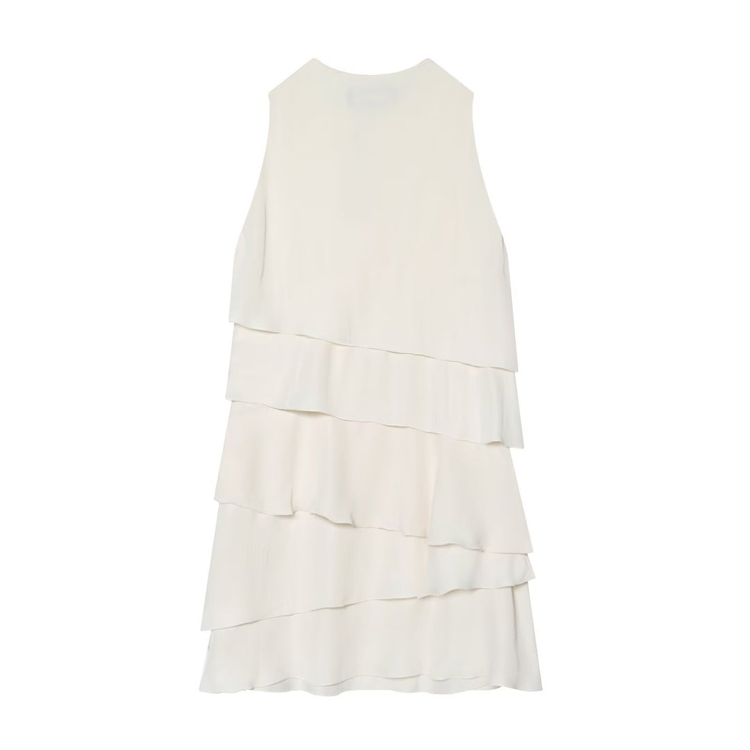 Damen Midi-Kleid mit schwingendem Volant und elegantem Bindegürtel EB