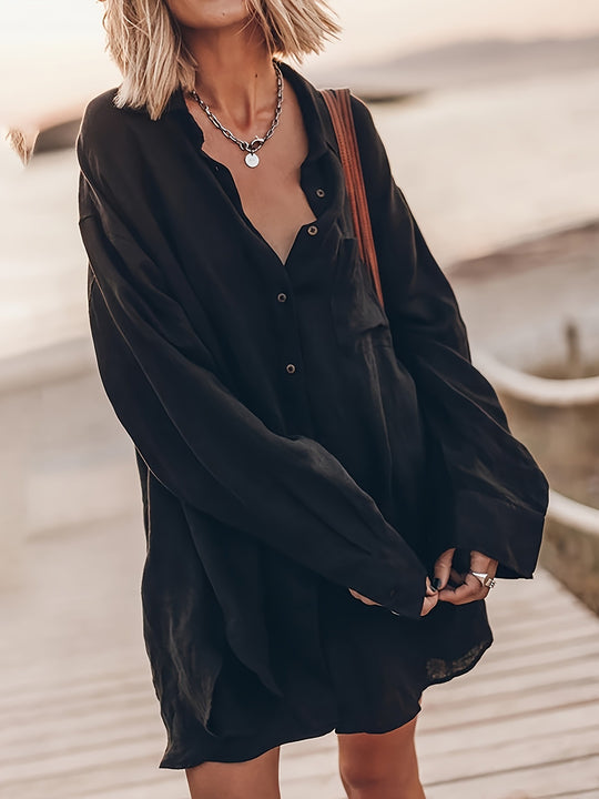 Damen lässige Oversized-Bluse aus Leinen EB