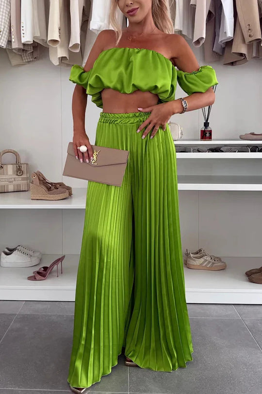 Damen Elegantes Set mit schwingendem Oberteil und plissierten Hosen EB
