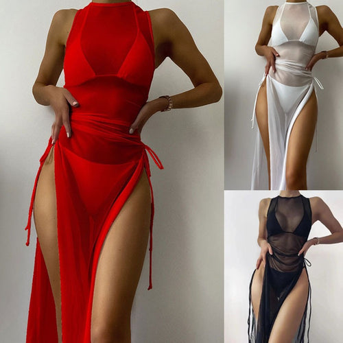 Damen Strandkleid mit verstellbaren Bändern und Raffungen EB