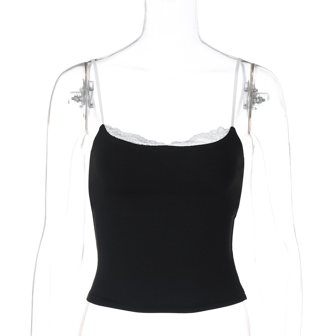Damen Crop-Top mit zartem Spitzenrand und schmalen Trägern EB