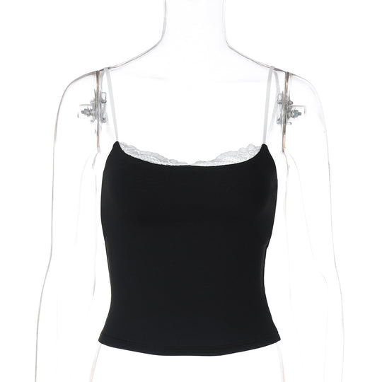 Damen Crop-Top mit zartem Spitzenrand und schmalen Trägern EB