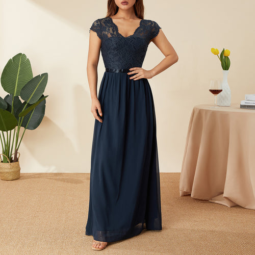 Damen Elegantes Spitzenkleid mit V-Ausschnitt EB