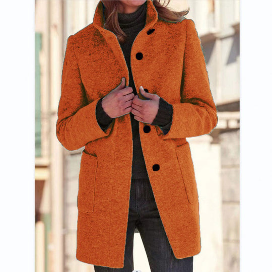 Damen elegante Wolljacke mit praktischen Taschen und Knopfverschluss EB