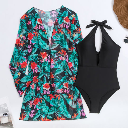 Damen Strandcover-up mit floralem Muster und Body EB