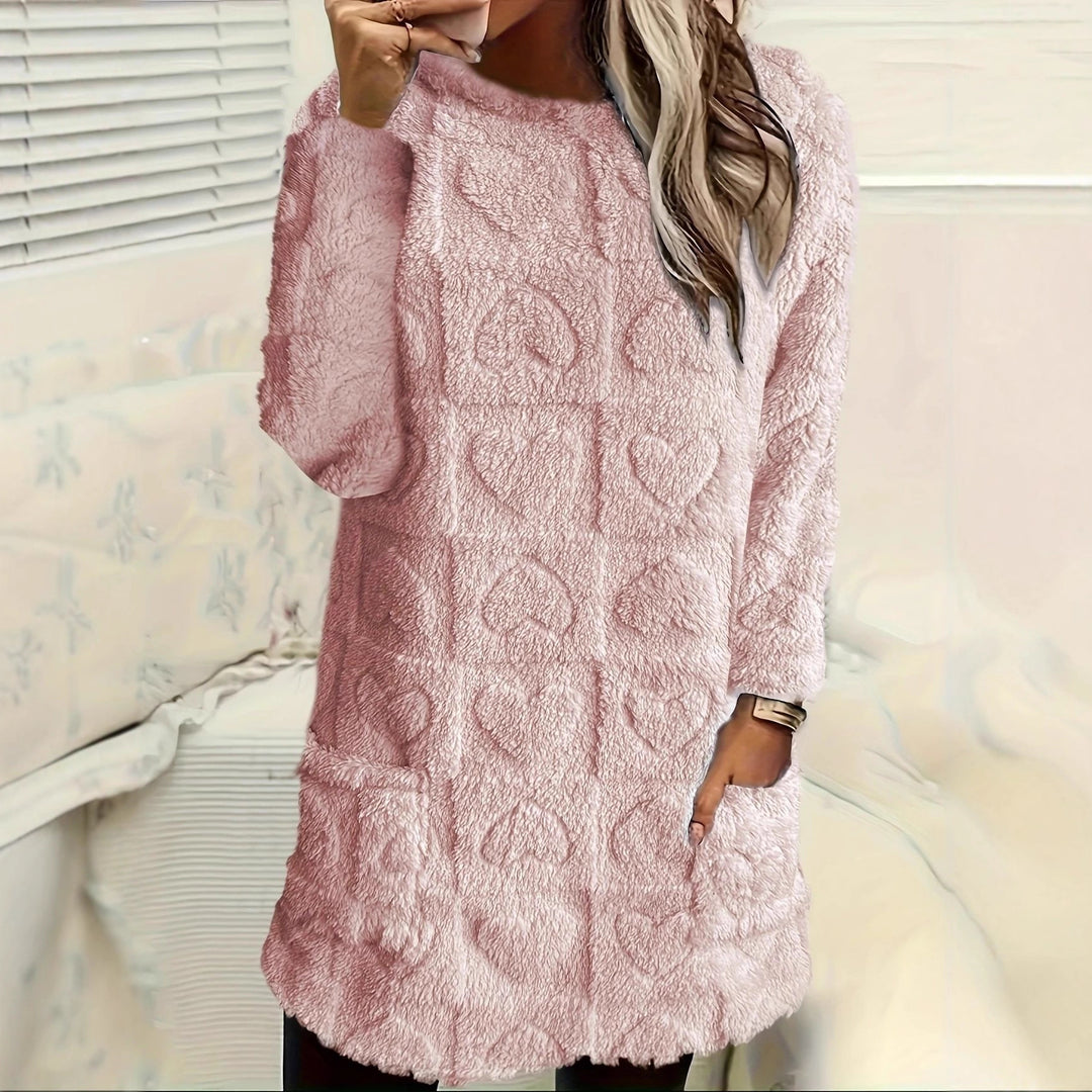 Damen kuscheliger Sweatkleid mit herzförmigem Textilmuster EB