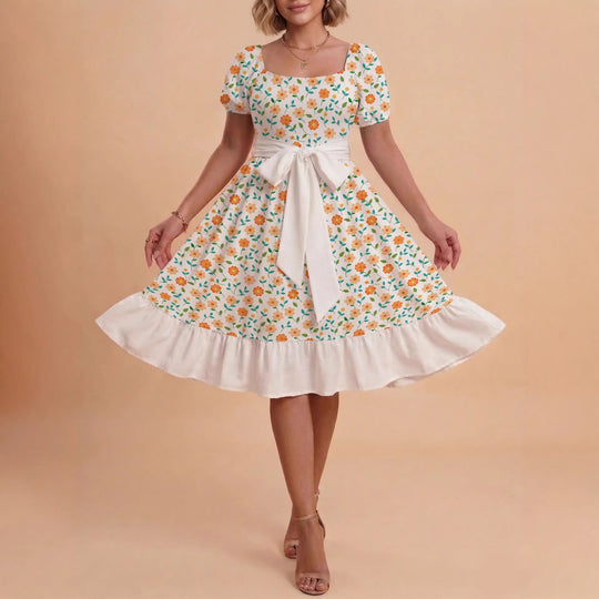 Damen Midikleid mit verspieltem Druck und tailliertem Schnitt EB