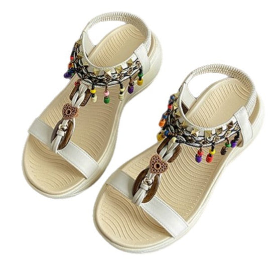 Damen trendige Sandalen mit bunten Perlenakzenten EB