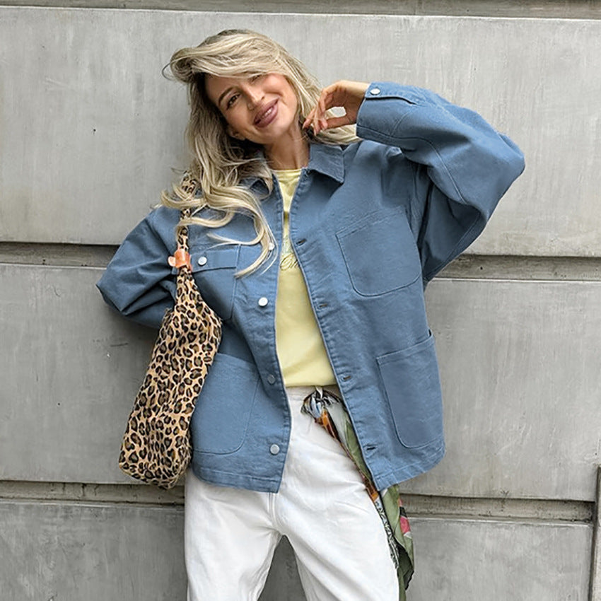 Damen Oversized Jeansjacke mit aufgesetzten Taschen und modernem Schnitt EB