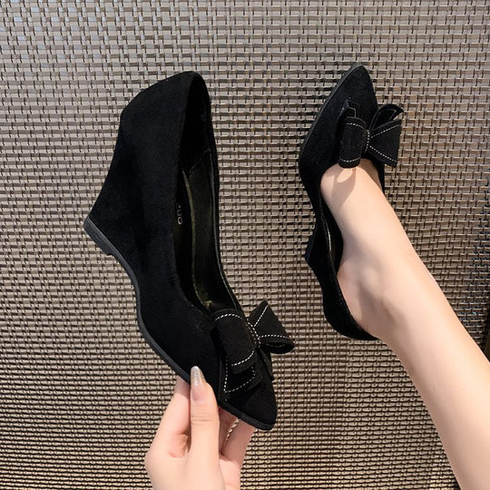 Damen elegante Wedge-Pumps mit modischem Schleifenakzent EB