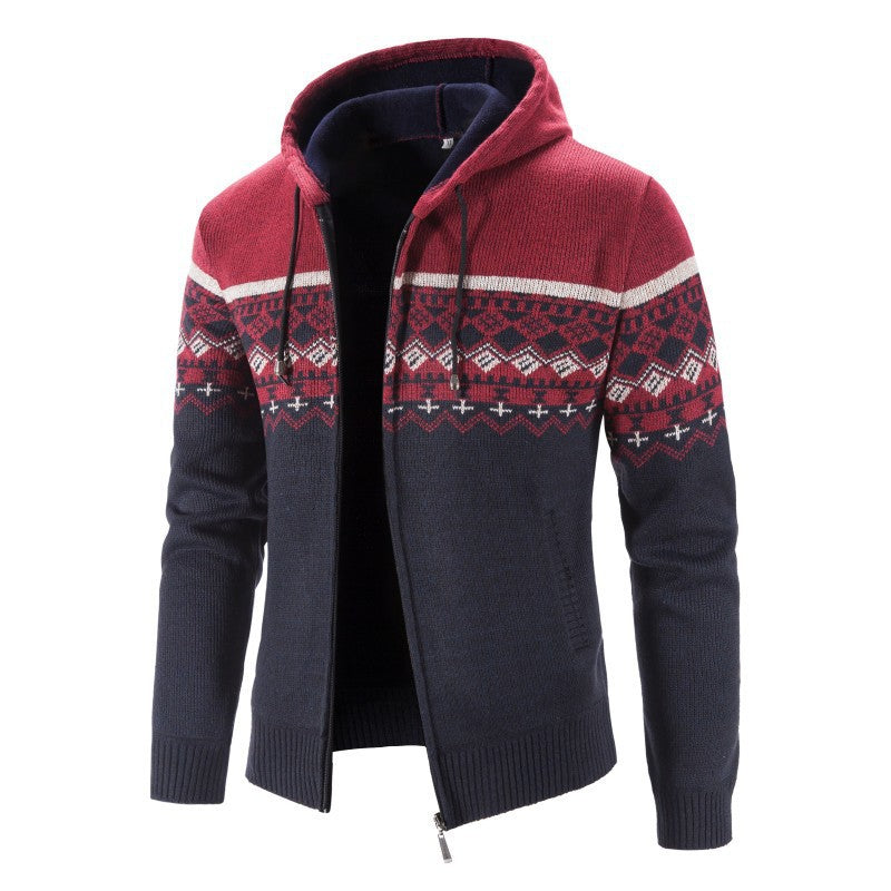 Herren Melierte Strickjacke mit Kapuze und Norweger-Muster EB