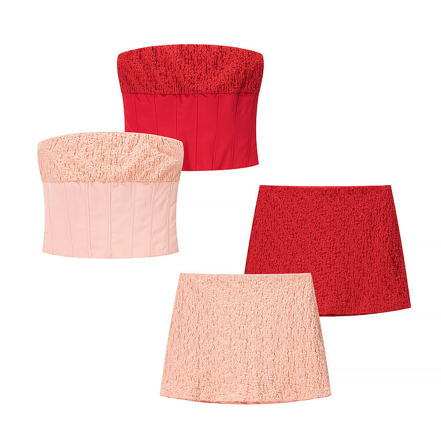Damen Crop-Top und Miniröcke-Set mit elegantem Rüschenstil EB