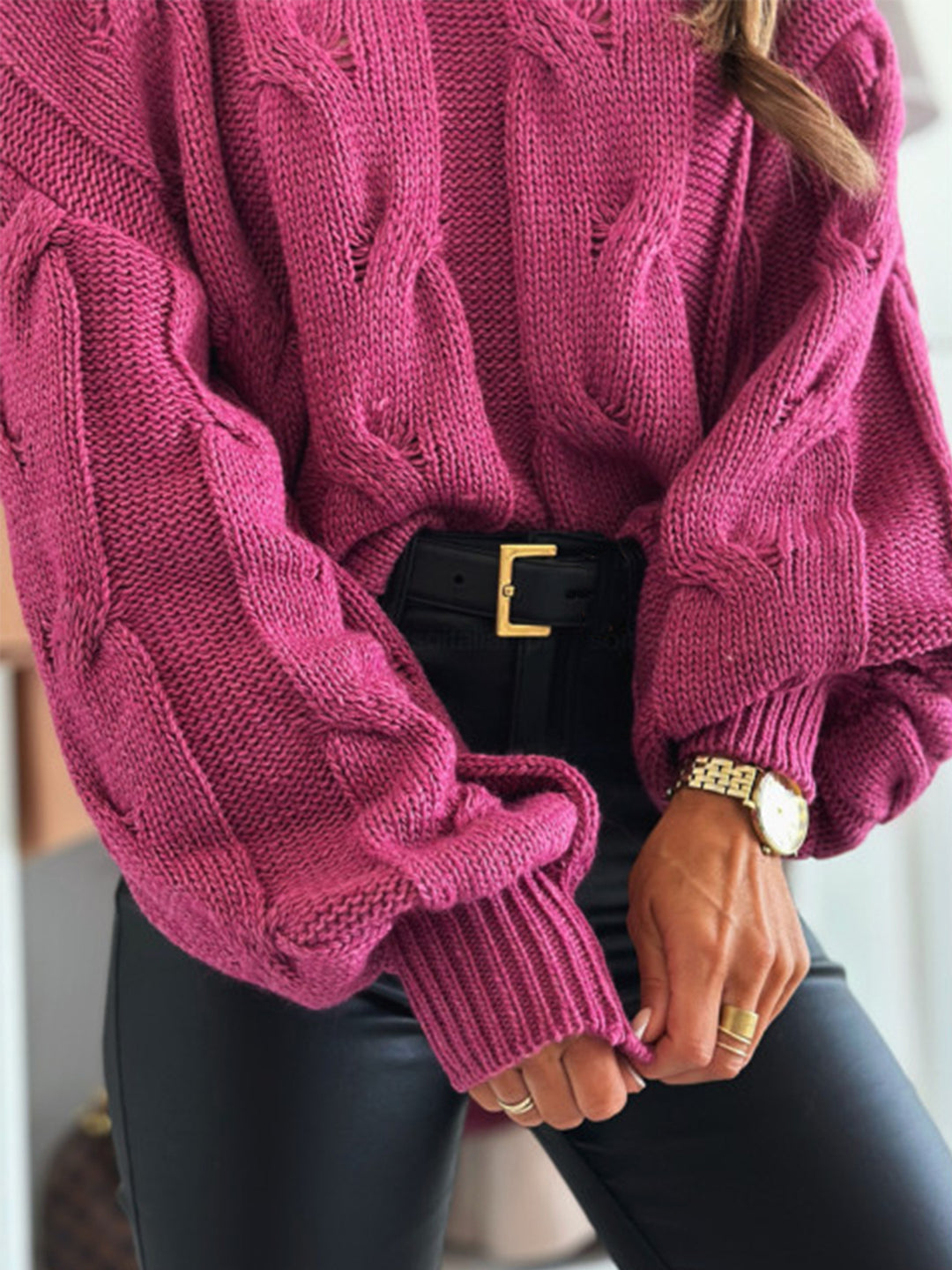 Damen Strickpullover mit Kabelmuster und Oversized-Schnitt EB