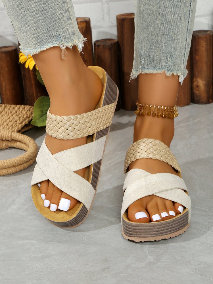 Damen Bequeme Zehentrenner-Sandalen mit geflochtenem Riemendesign und rutschfester Sohle EB