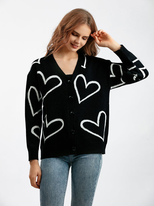 Damen Strickjacke mit Herzmotiv und lockerem Schnitt EB
