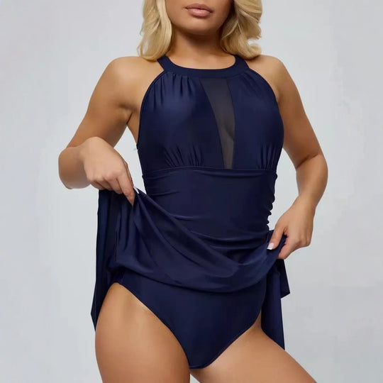 Damen eleganter Sportbadeanzug mit voluminösem Rock EB