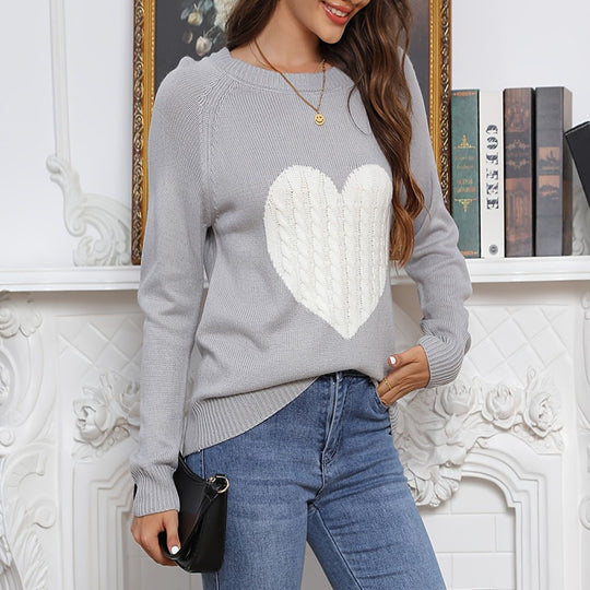 Damen legerer Pullover mit Herzdesign EB