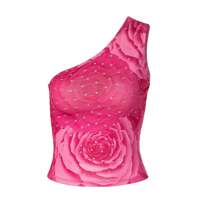 Damen asymmetrisches Bustier mit floralem Motiv und Strassdetails EB