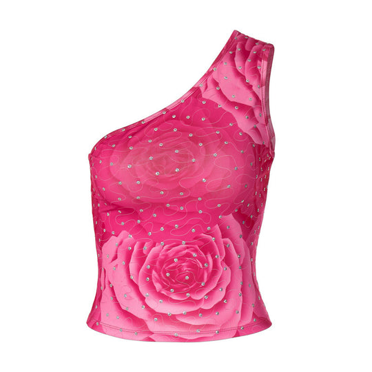 Damen asymmetrisches Bustier mit floralem Motiv und Strassdetails EB