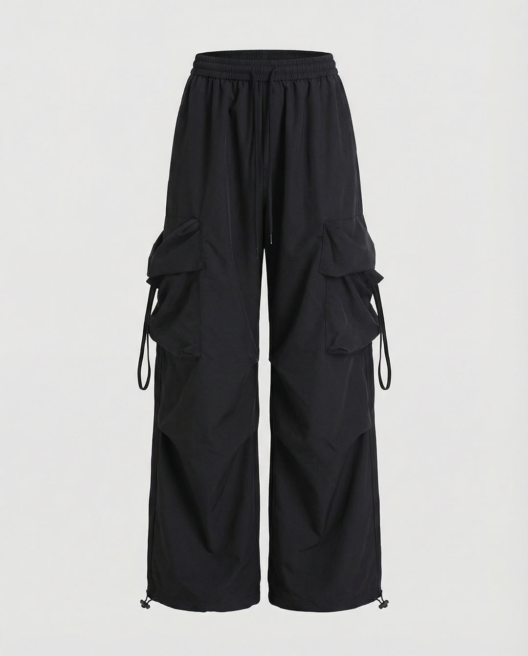 Damen lässige Utility-Palazzohose mit hohem Komfortbund, aufgesetzten Mehrfachtaschen und abgesteppten Kniefalten EB