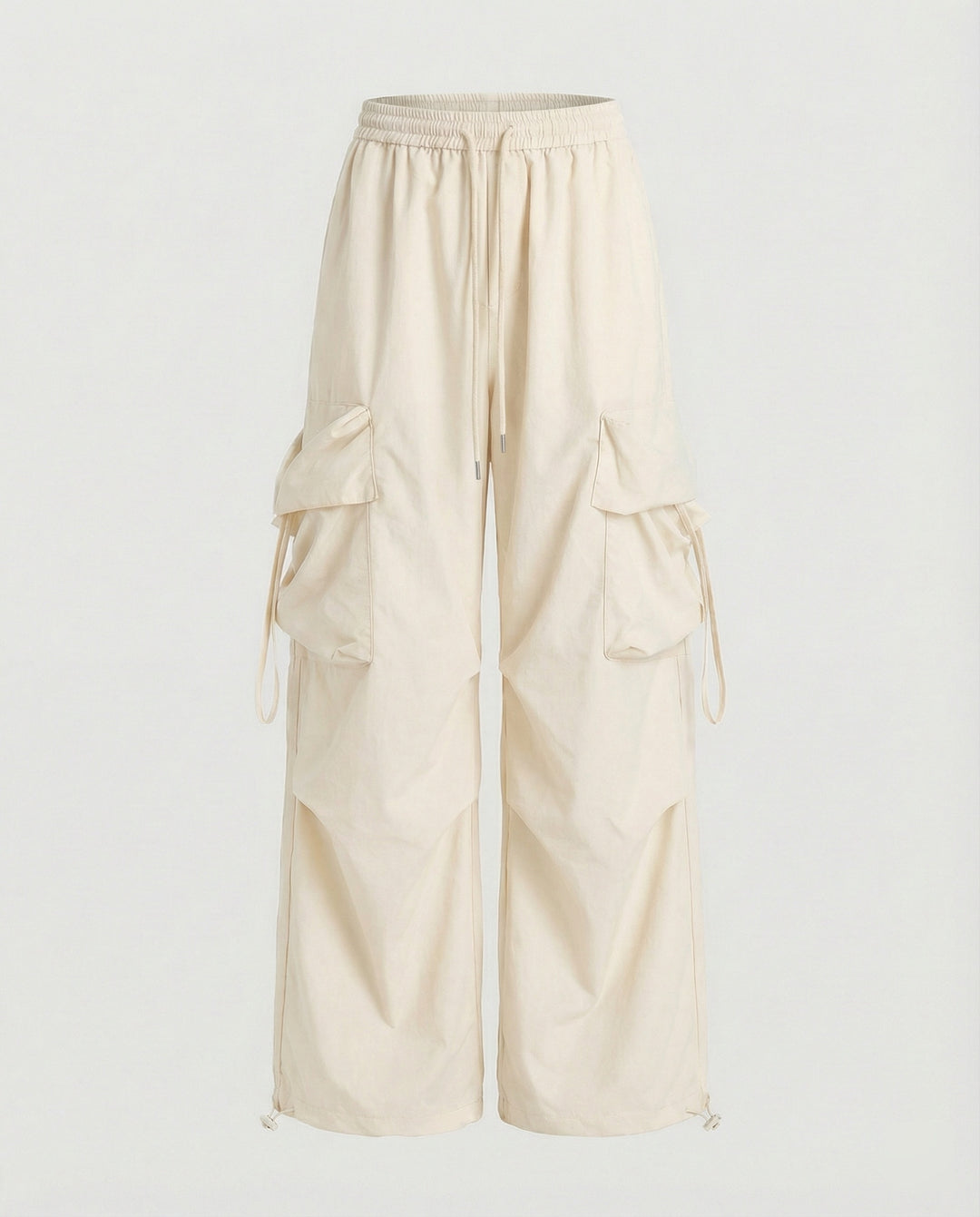 Damen lässige Utility-Palazzohose mit hohem Komfortbund, aufgesetzten Mehrfachtaschen und abgesteppten Kniefalten EB