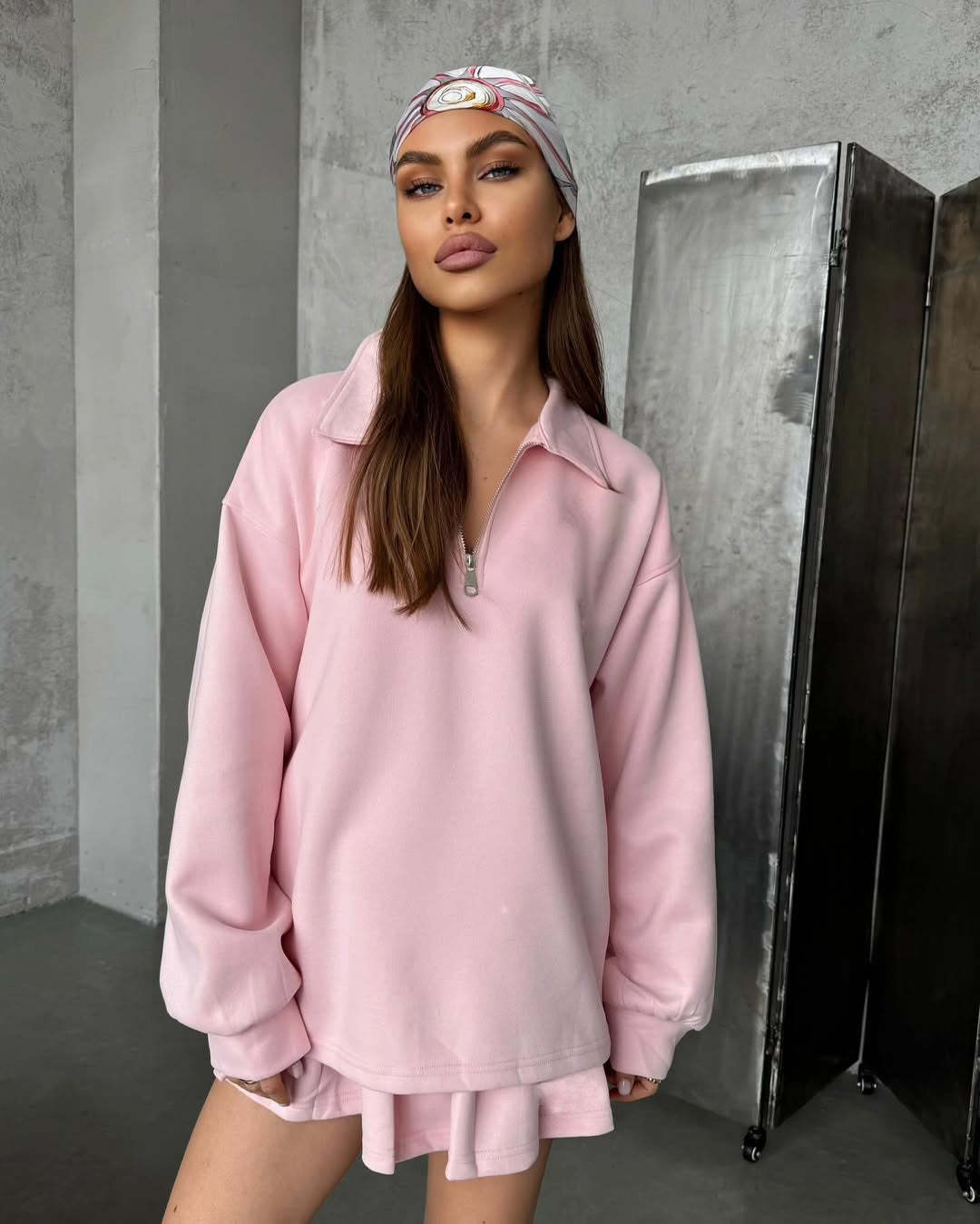 Damen sportlicher Pullover mit Kordelzug und Reißverschluss EB