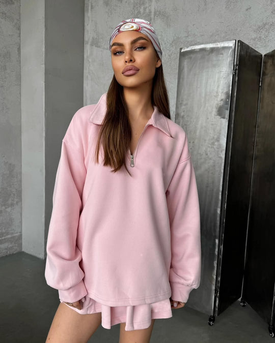 Damen sportlicher Pullover mit Kordelzug und Reißverschluss EB