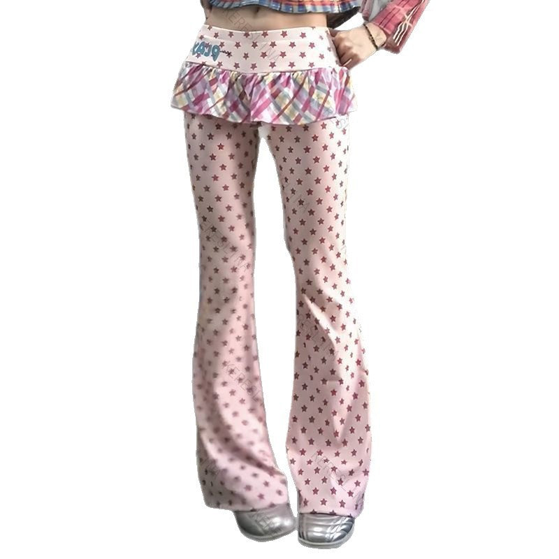 Damen Figurbetonte Flared-Hose mit Rüschendetail EB