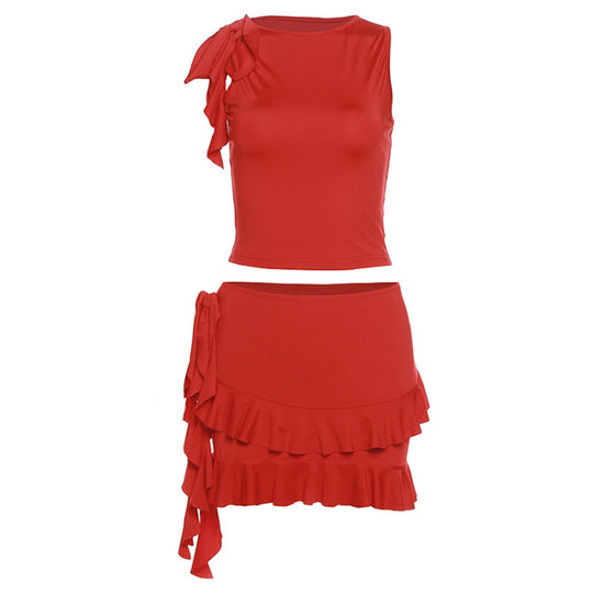 Damen Set mit Top und Rüschenskleid aus komfortablem Material EB