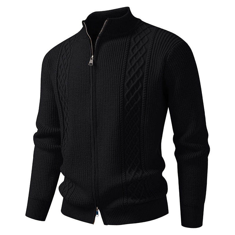 Herren nan Zip-Strickjacke mit dekorativem Zopfmuster, Stehkragen und elastischen Bündchen EB