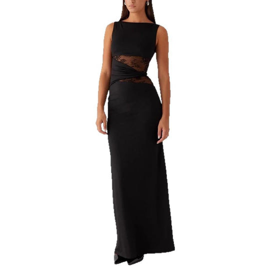 Damen Elegantes Maxikleid mit transparenter Spitze und figurbetontem Schnitt EB