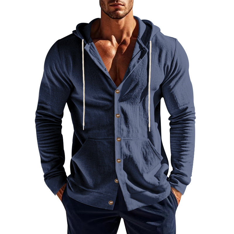 Herren nan sportive Kapuzenjacke mit Knopfverschluss, Kängurutasche und figurbetonter Passform EB