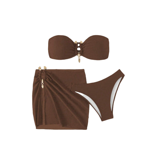 Damen Bandeau-Bikini-Set mit eleganter Rock-Overlay EB