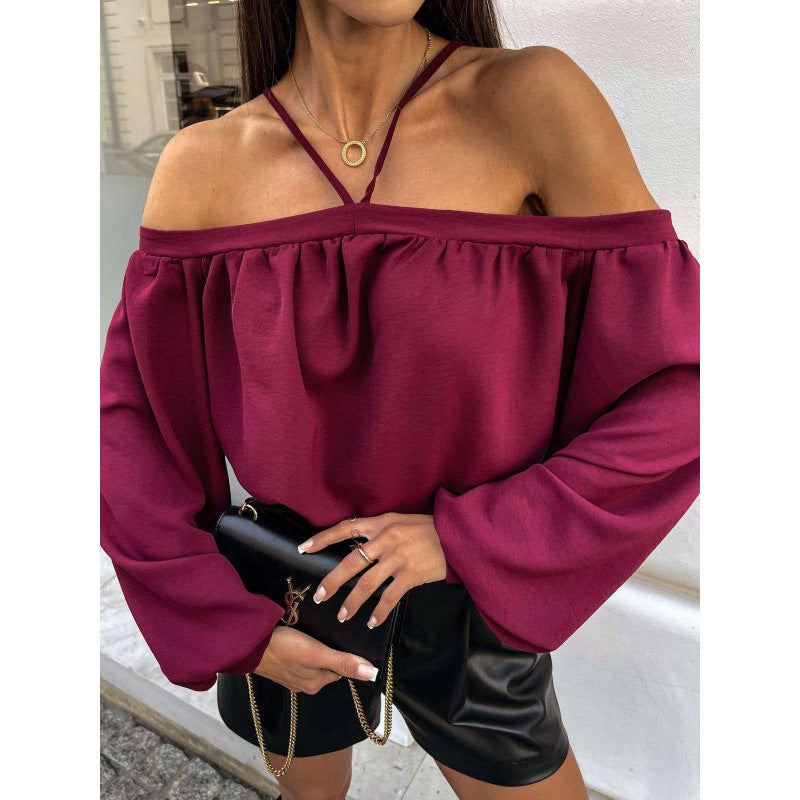 Damen Off-Shoulder Leopardenmuster Bluse EB