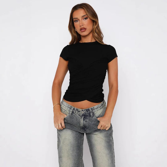 Damen figurbetontes Wickeloberteil mit elastischen Raffungseffekten EB