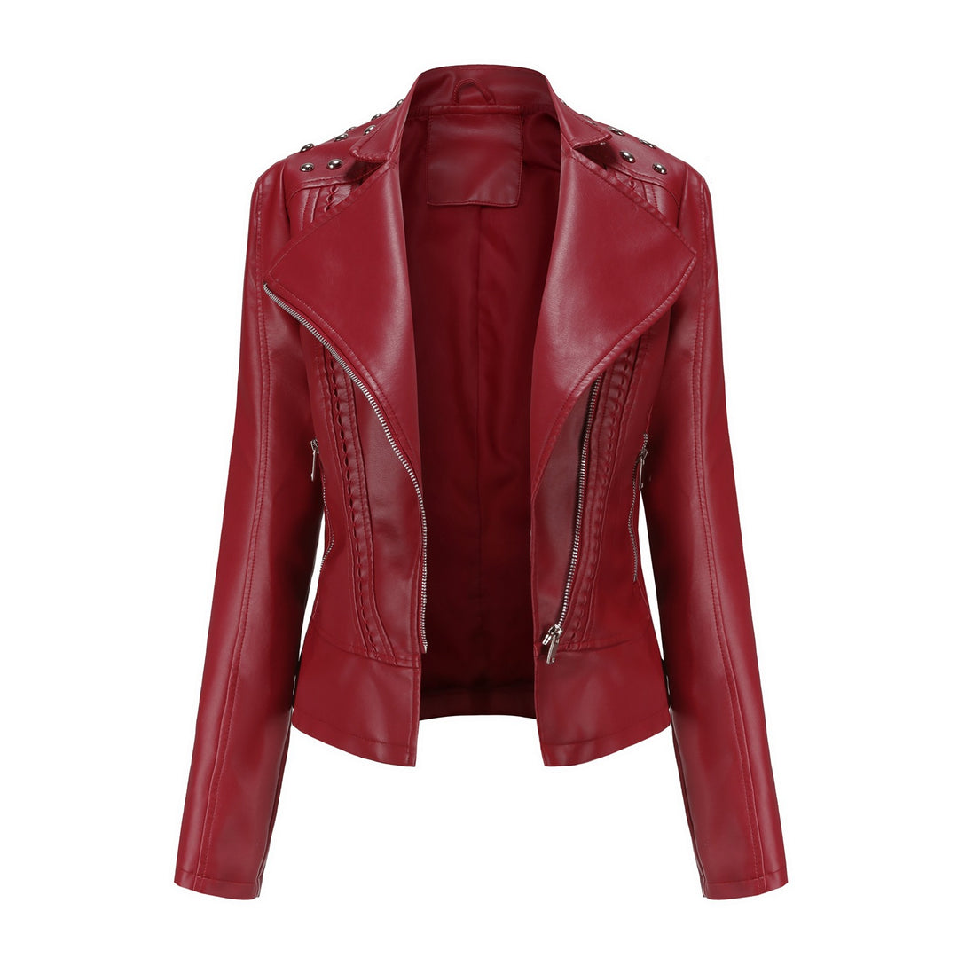 Damen nan Bikerjacke aus Kunstleder mit Nietenbesatz und asymmetrischem Reißverschluss EB
