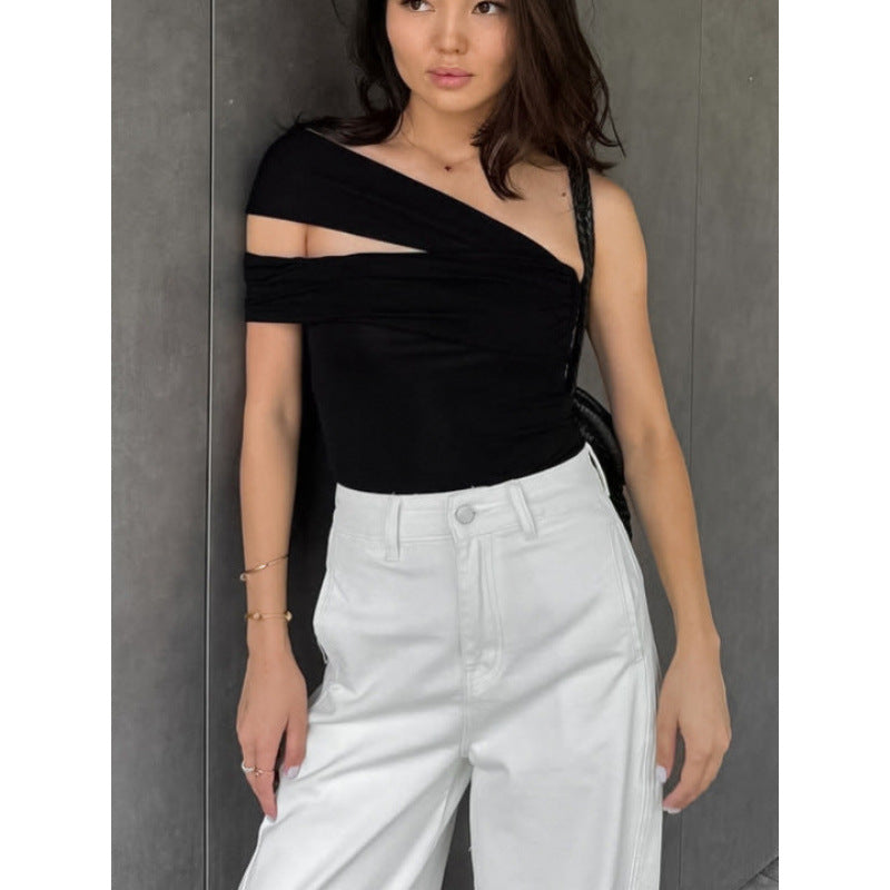 Damen asymmetrisches Oberteil mit eleganter Wickeldetail EB