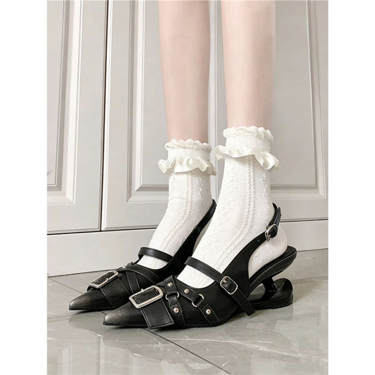 Damen Slingback-Pumps mit verstellbaren Riemen und dekorativen Schnallen EB