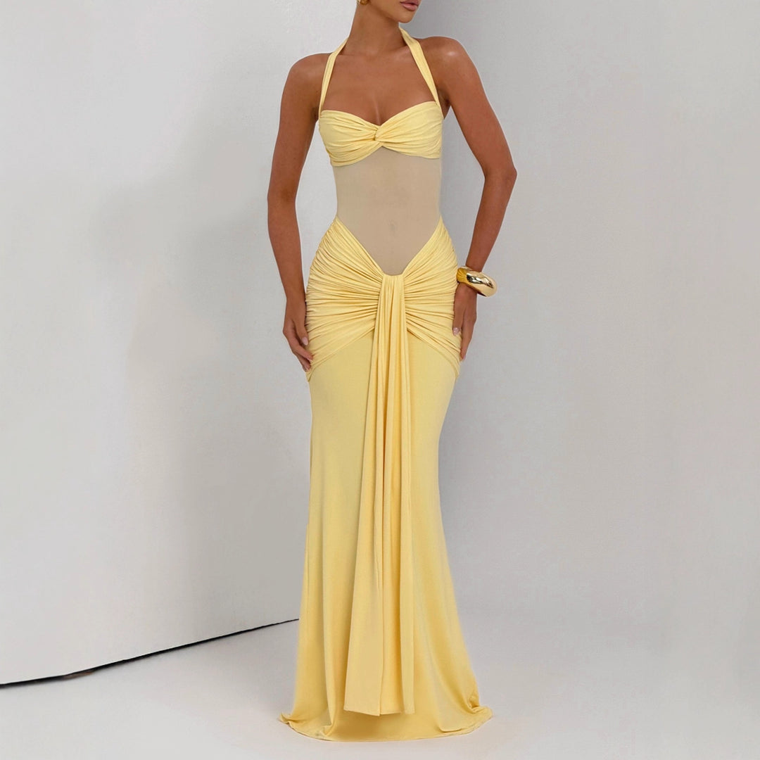 Damen Elegantes Maxikleid mit Raffhalterung und figurformenden Details EB