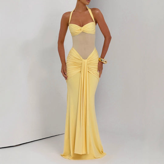 Damen Elegantes Maxikleid mit Raffhalterung und figurformenden Details EB