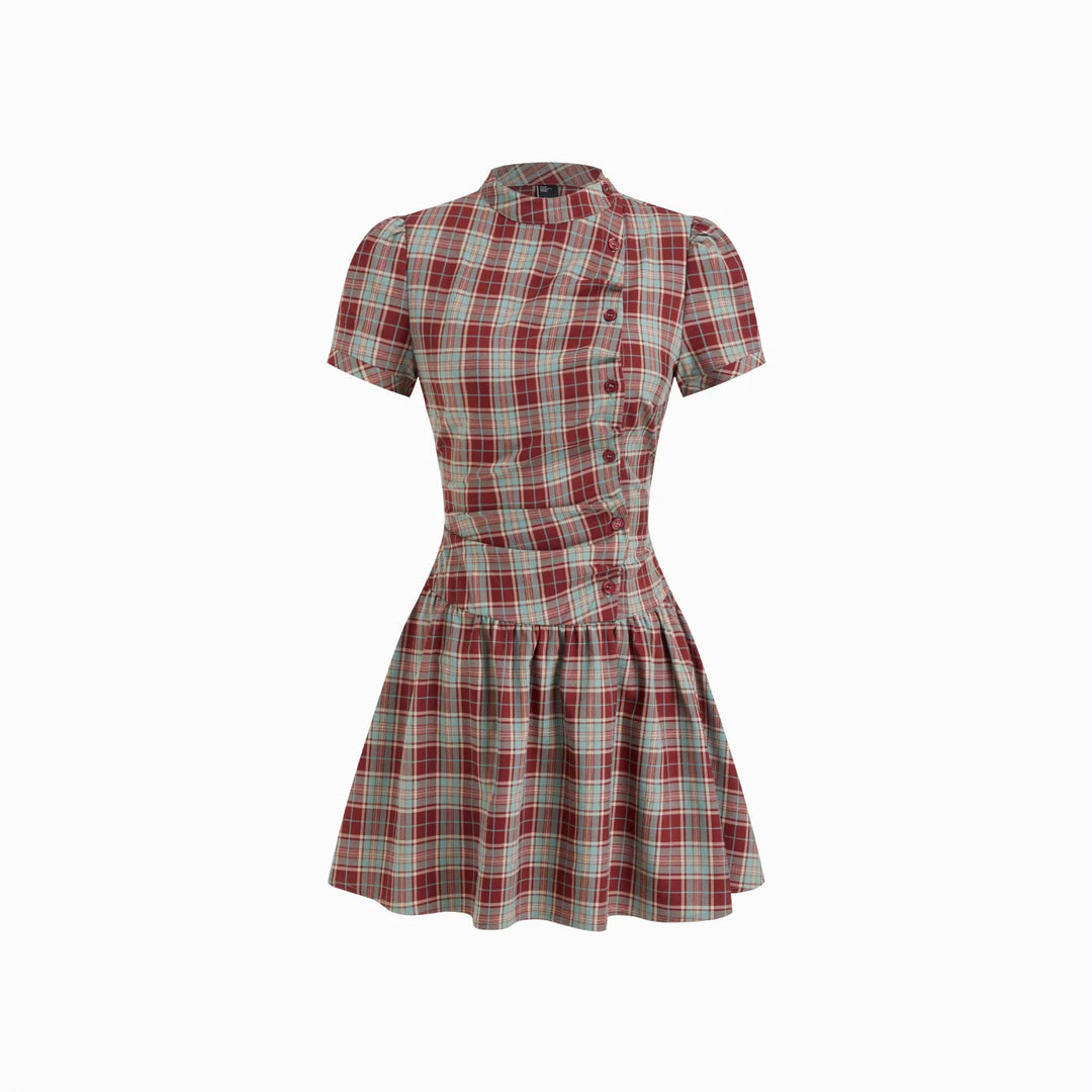 Damen Karo Kurzarmkleid EB