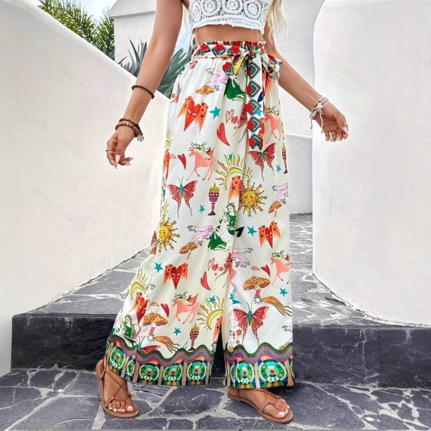 Damen Palazzohose mit buntem Print und elastischem Bund EB