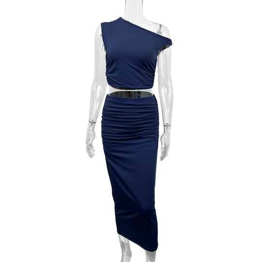 Damen Set aus schulterfreiem Top und Maxi-Rock in gerafftem Design EB