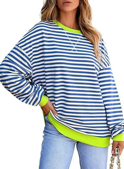Damen lässiger gestreifter Sweatshirt mit Oversize-Schnitt und bequemen Details EB
