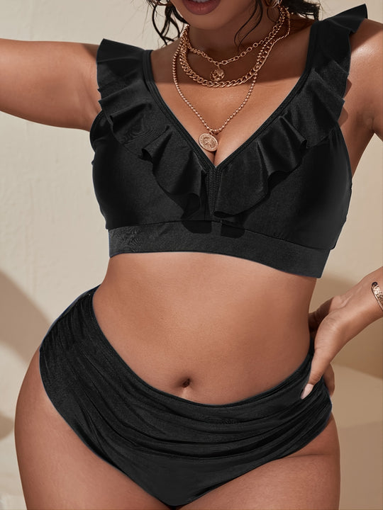 Damen Bikini Oberteil mit raffiniertem Rüschendesign und hohem Bund EB