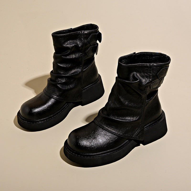 Damen modische Stiefeletten mit asymmetrischem Design und robustem Profil EB