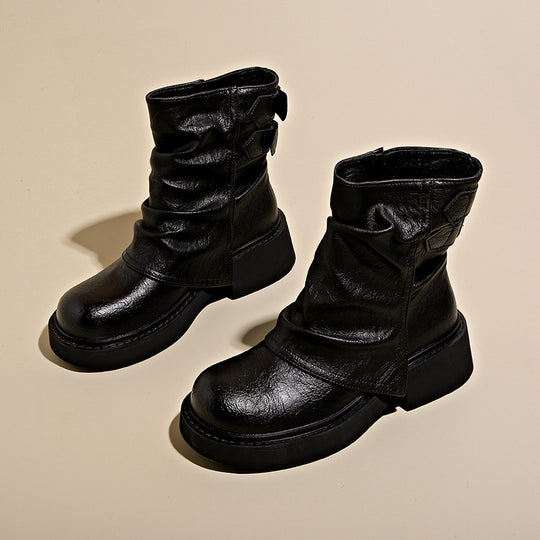 Damen modische Stiefeletten mit asymmetrischem Design und robustem Profil EB
