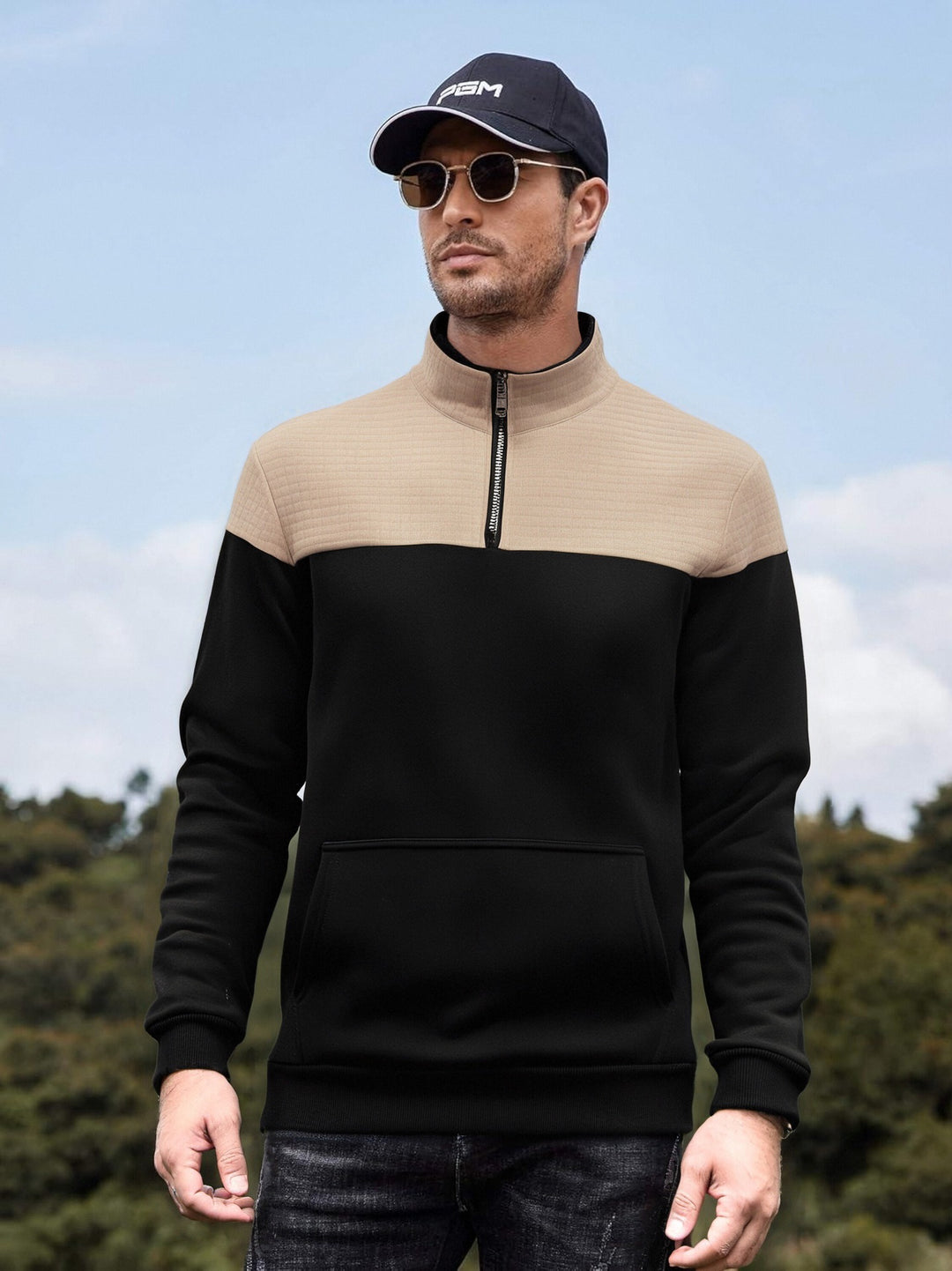 Herren funktionale Sweatjacke mit hochschließendem Kragen und praktischer Kängurutasche EB