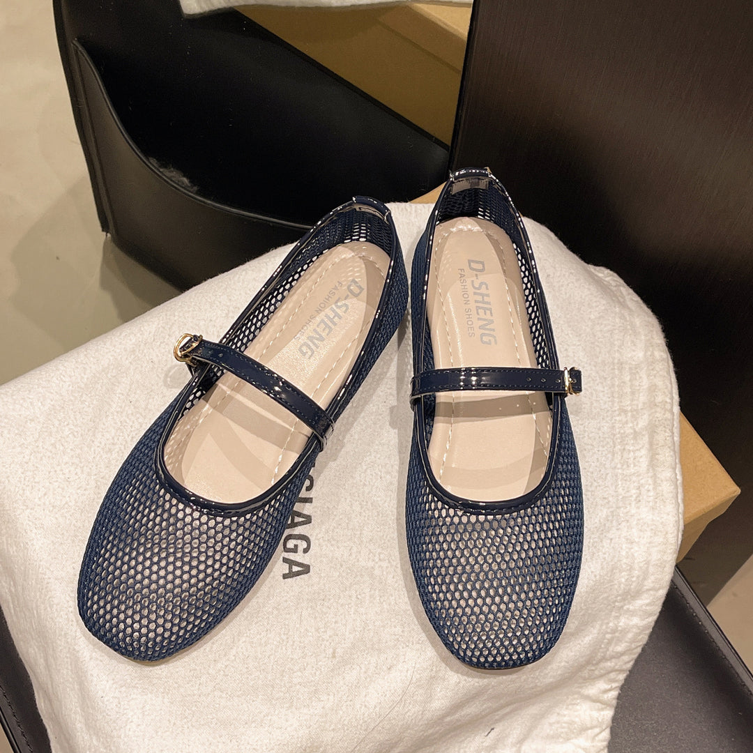 Damen Bequeme Mesh-Ballerinas mit verstellbarem Riemchen EB