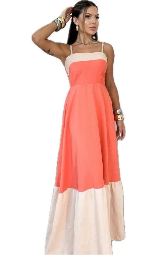 Damen Maxikleid aus hochwertiger Baumwolle mit kontrastierendem Saum EB